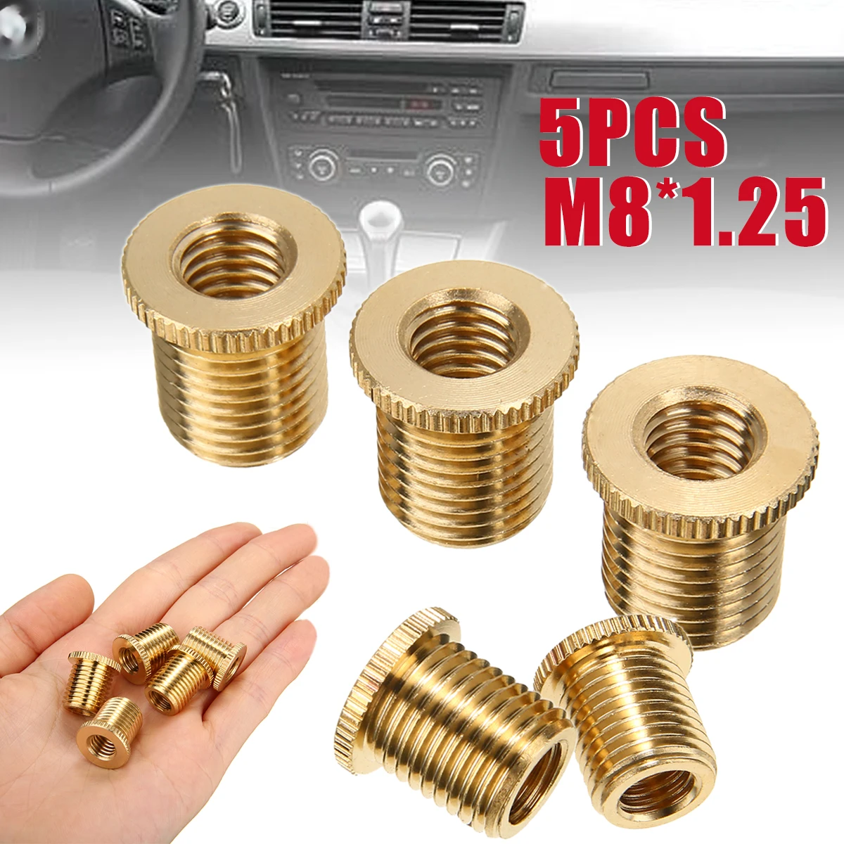 

5pcs M8x1.25 Aluminum Alloy Car Auto Gear Stick Shift Shifter Knob Head Thread Screw Adapter for M12x1.25 Gear Shift Knob