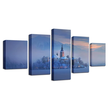 

Canvas Wall Art Pictures Modular Home Decor 5 Pieces Bled Lake Assumption Church Paintings Shipped 24 Hour