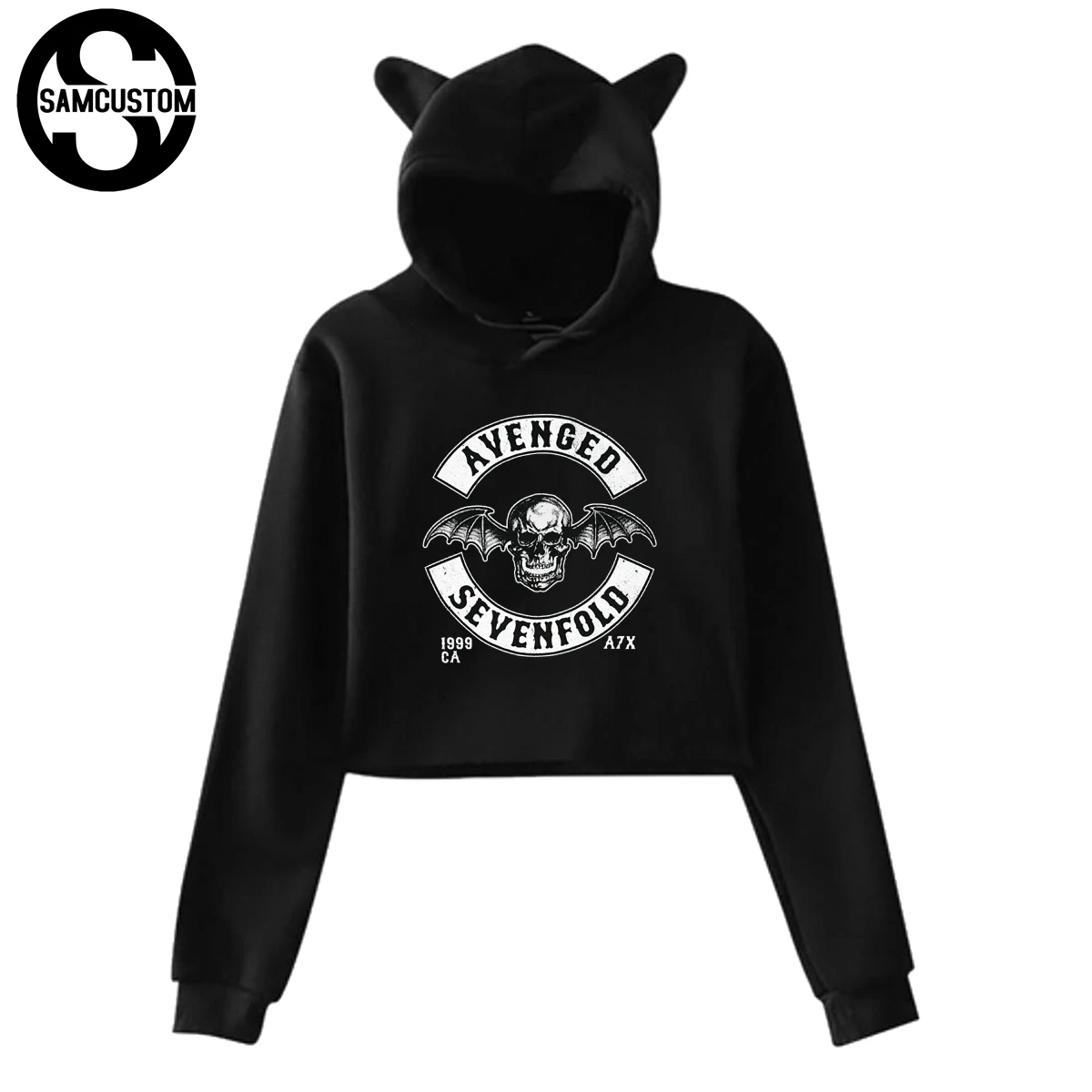

SAMCUSTOM Avenged Sevenfold Deathbat Crest Women Cat Ear midriff Long Sleeve Hoodie Sexy girl Leisure Sweatshirt Hooded Pullover