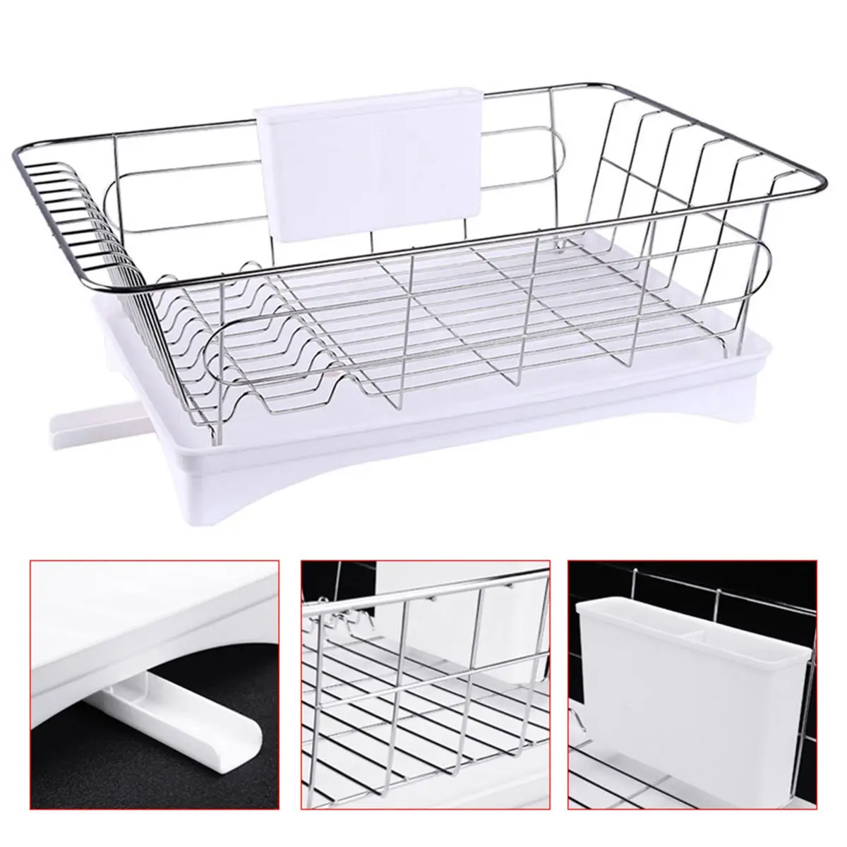 

Kitchen Dish Rack Plates Bowl Cup Drying Storage Organizer Holder Tray Stainless Steel Single Layer Tableware Shelf White Black