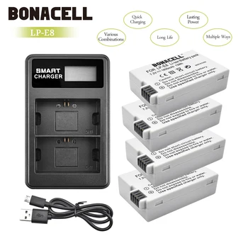 

Bonacell LP-E8 LP E8 LPE8 Camera Battery+LCD Dual Charger For Canon EOS 550D 600D 650D 700D Kiss X4 X5 X6i X7i Rebel T2i T3i L50
