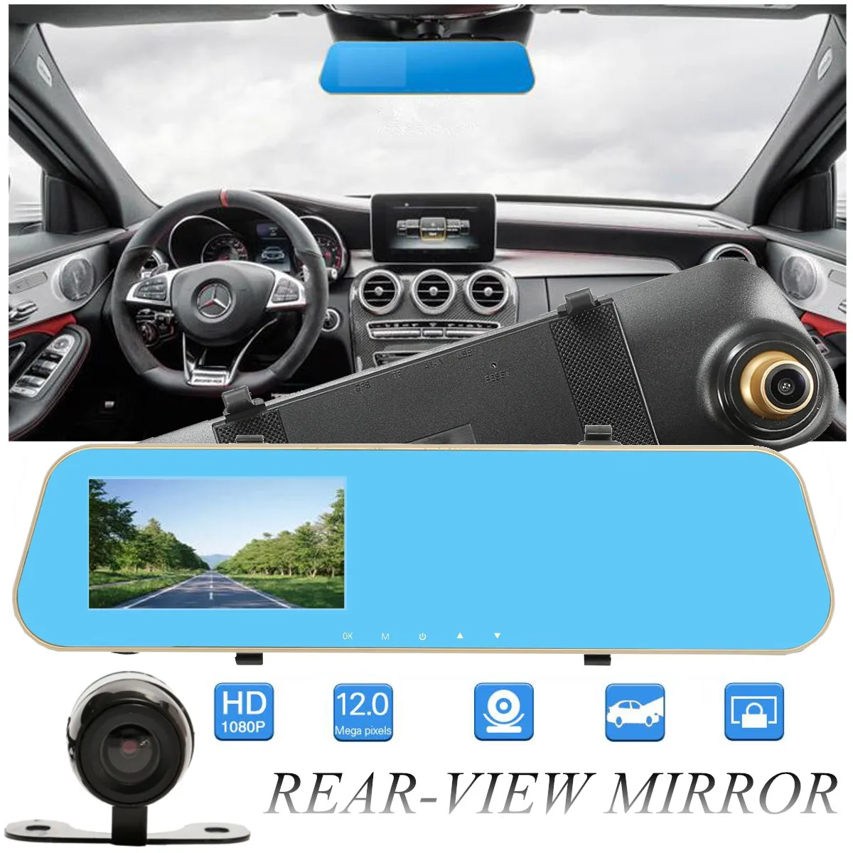 

4.3inch Vehicle Traveling Data HD 1080P Recorder Car Rear View Mirror Camera Dual Lens Seamless Night Vision