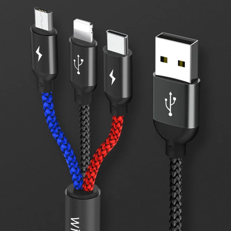 WIWU мобильный телефон кабель для iPhone XS X 8 7 Быстрая зарядка 3 в 1 USB к Type C Дата Xiaomi Android