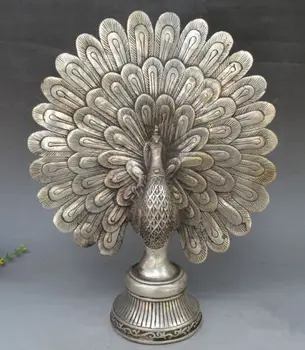 

Chinese Tibet silver carved peacock sculpture