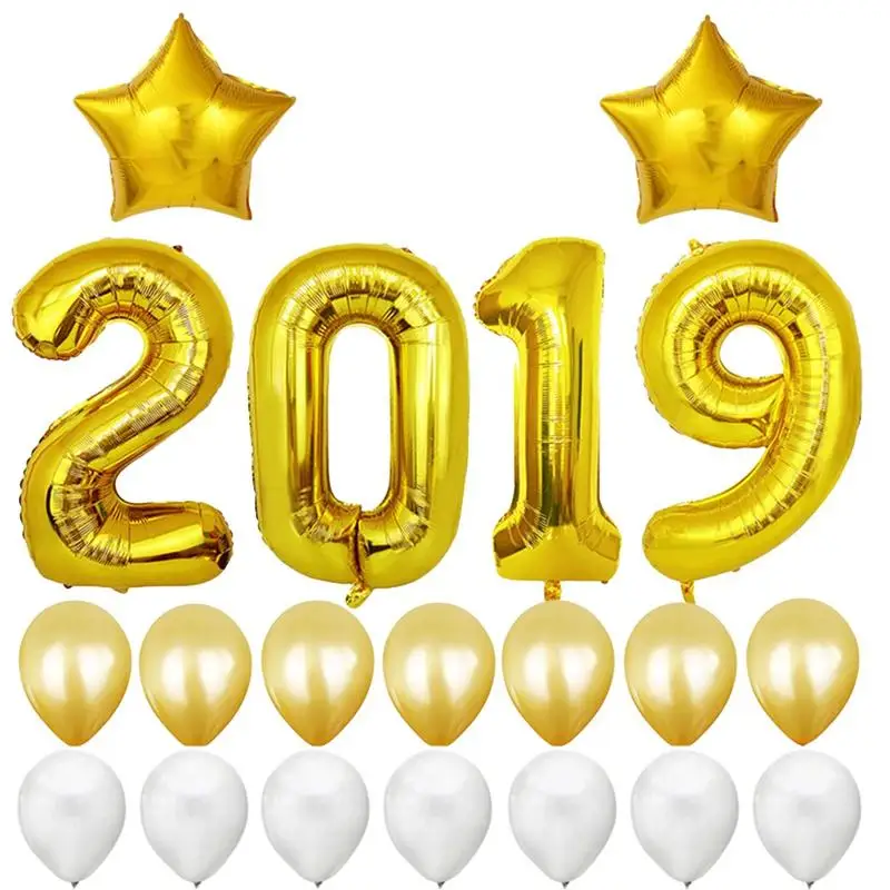 

20pcs 40 Inch Inflatable Balloon Decorative Foil Balloons Set For 2019 New Year Graduation Party Supplies(Golden And White)