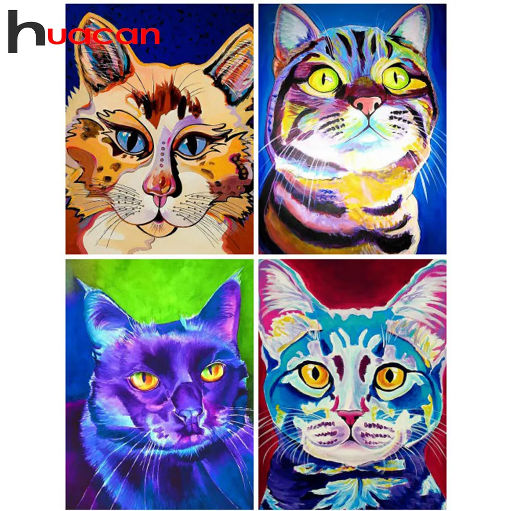 

Huacan Diamond Painting Cat Cross Stitch Kits Diamond Embroidery Animals Pictures Of Rhinestones Diamond Mosaic Home Decoration