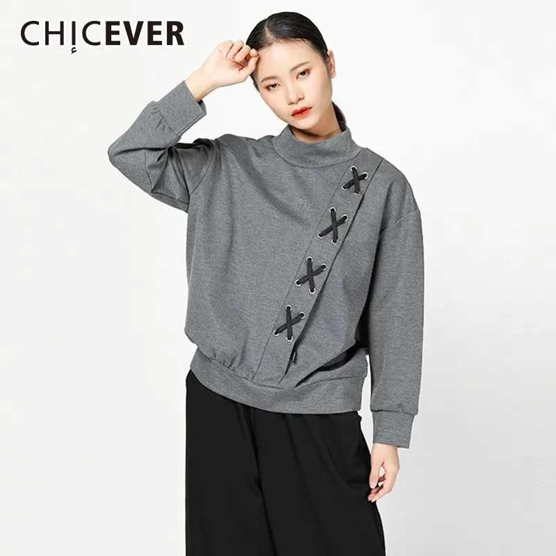 CHICEVER Осенние футболки 2018 для женщин Стенд воротник с длинным рукавом