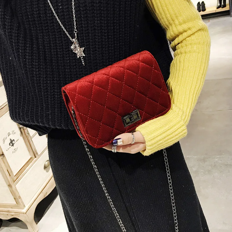 

Women Retro Velvet Shoulder Bag chain bag Messenger Cross Body Bags Handbag Chain Lot Fashion Small Bag