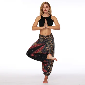 

One Size Women Yoga Pants Blend Bohemia Multicolor Geometric Print Long Yoga Pants Indian Loose Comfy Harem Trousers Printed