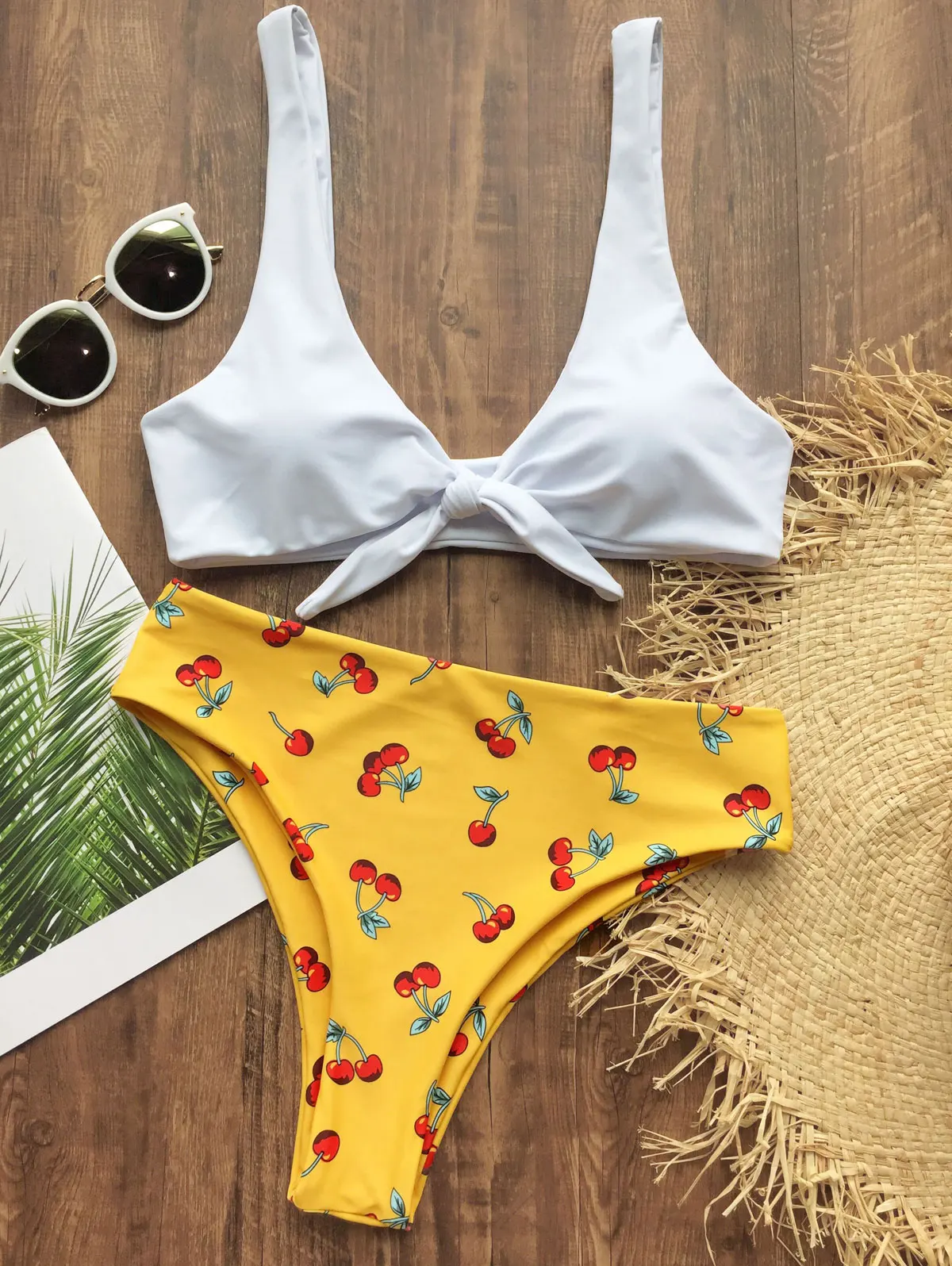 ZAFUL завязанное Вишневое бикини набор с высоким вырезом Maillot De Bain пляжная одежда
