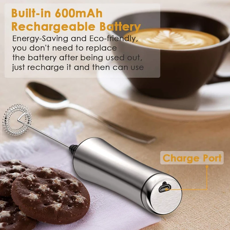 

Rechargeable Milk Frother, Electric Handheld Foam Maker High Torque Motor, Whip Foamer Drink Mixer For Coffee Art, Cappuccino,