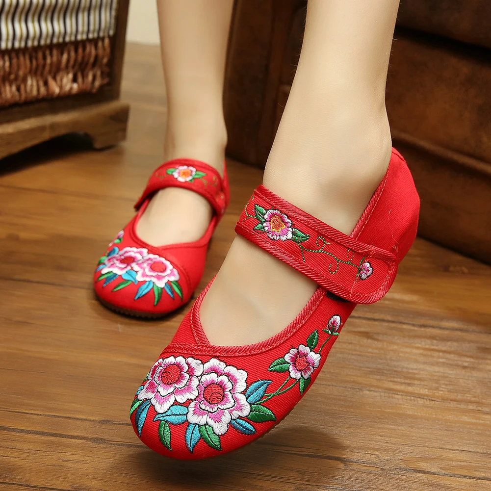 

Beijing Embroidered Women Shoes Mary Jane Flat Heel Denim Chinese Style Casual Loafers Plus Size Shoes Woman