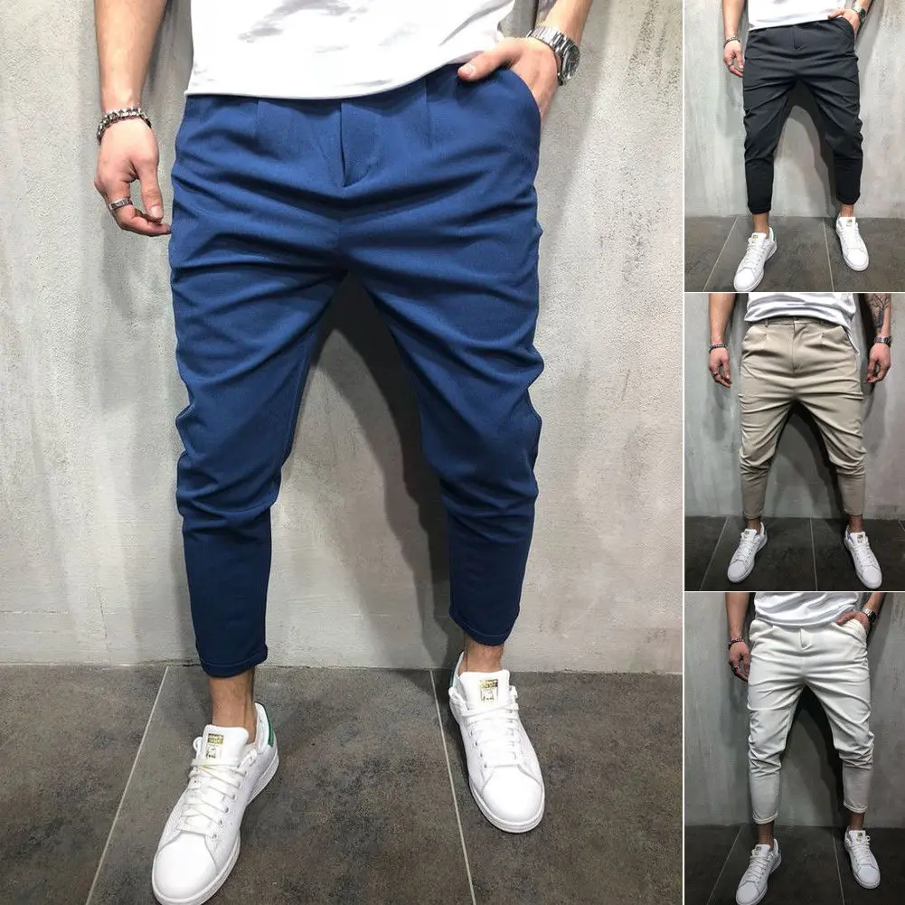 

Newest solid Men's Slim Fit Urban Straight Leg Trousers Casual Pencil Jogger Fitness Pants Male Trousers Mens Solid color Street