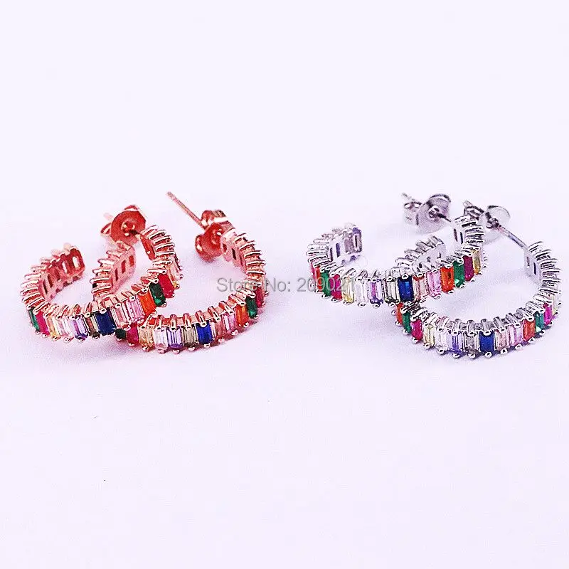 

5Pairs Newest Design ladies girls fashion colorful shiny cz crystal rainbow stud earrings for women lightful jewelry