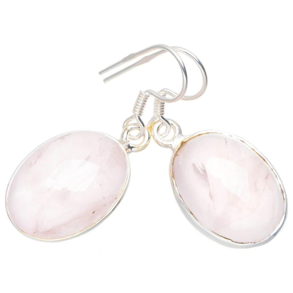 

Natural Rose Quartz Handmade Unique 925 Sterling Silver Earrings 1.5" A0832