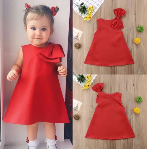 

Princess Girls Dress Kids Baby Party Wedding Bridesmaid Bowknot Sleeveless Dresses 1-6Y