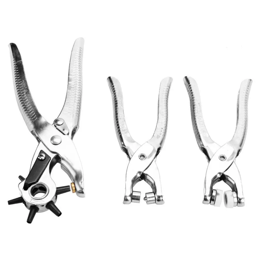 3pc Leather Belt Hole Punch Snap Button Grommet Setter Tool Kit Eyelet Plier
