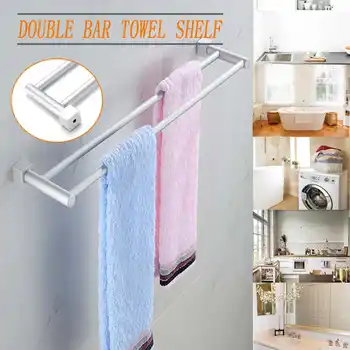 

Xueqin Space Aluminum Bathroom Double Towel Rail Rack 2 Bar Hanger Wall Mounted Towel Shelf Bath Rails Bars Holder 58x12cm