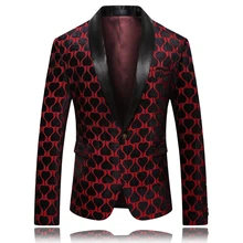 Quality Men New Pattern Blazer Jacket One Buttons Long Sleeve Spring Blazer Men Casual Costume Homme Slim Fit Suit Men Red Black