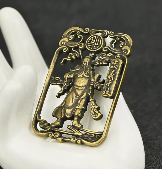 Китайская латунная резная карточка благословение Guan Gong Yu изысканные маленькие