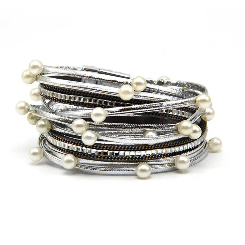 

Trendy bangle Magnetic buckle ladies bracelet for women PU pearl bracelet 38 cm long jewelry accessories gifts for women PL007