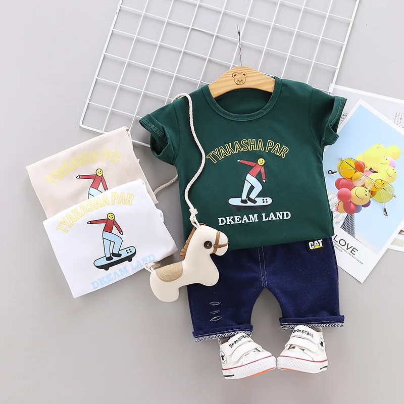 

Summer Children Baby Boy Girl Clothing Kids Letter Cartoon T Shirt Shorts 2Pcs/Set Toddler Leisure Sport Suits Infant Tracksuits