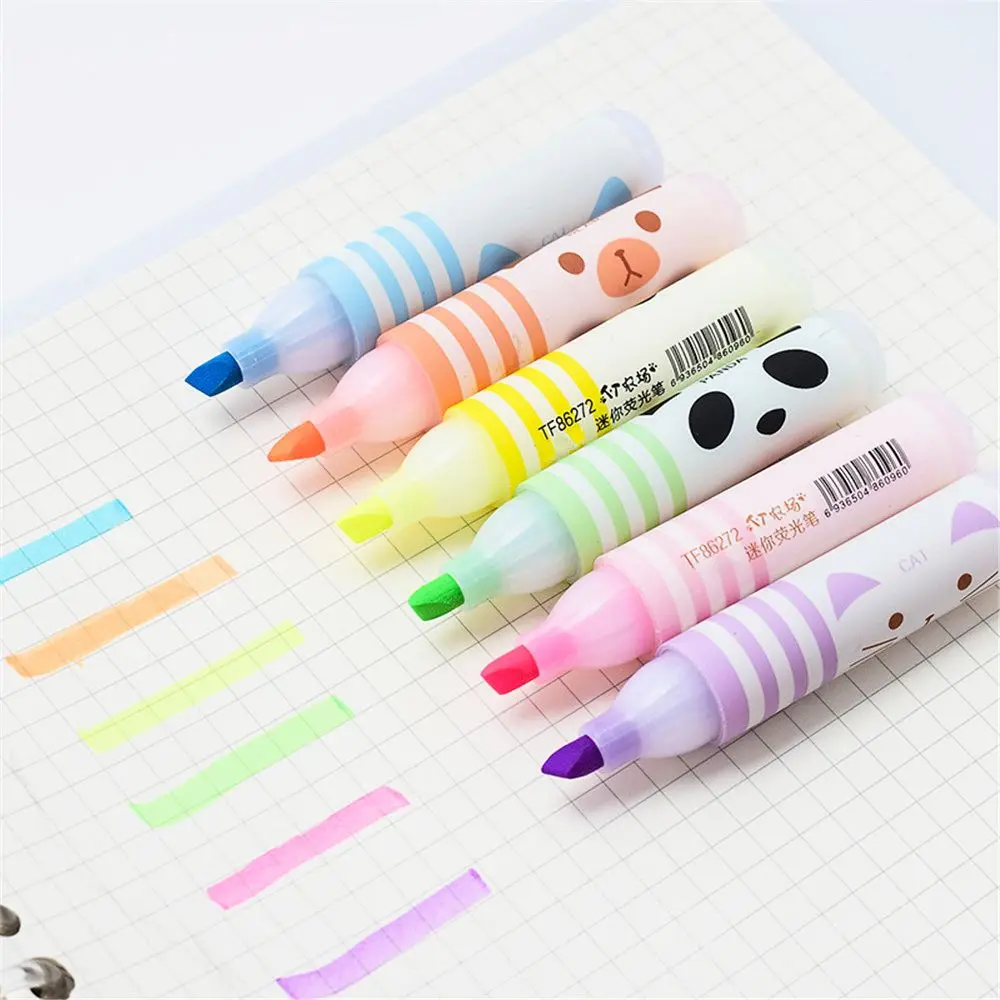 

6pcs Cute Cartoon Animals Highlighters Lovely Mini Paint Marker Pens Drawing Liquid Chalk Kawaii Stationery School Office Supply
