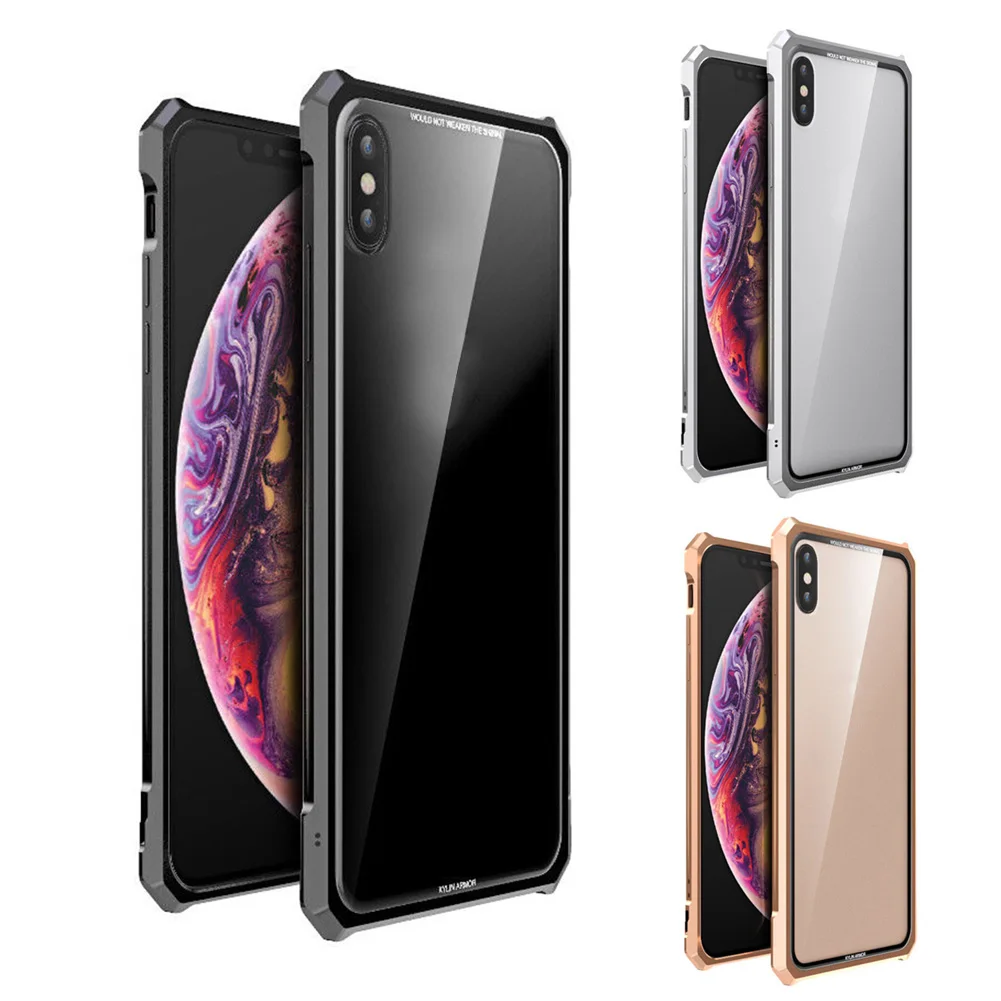 Металлический стеклянный чехол для iphone Xs Max прозрачное закаленное стекло задняя