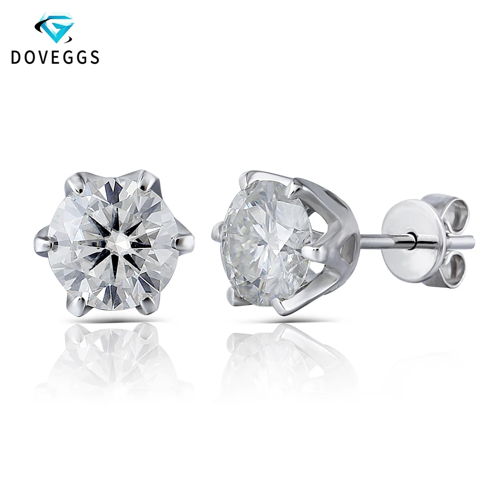 Серьги-гвоздики DovEggs из белого золота 585 пробы 2CTW 6 5 мм FG 8 цветов бриллиант с
