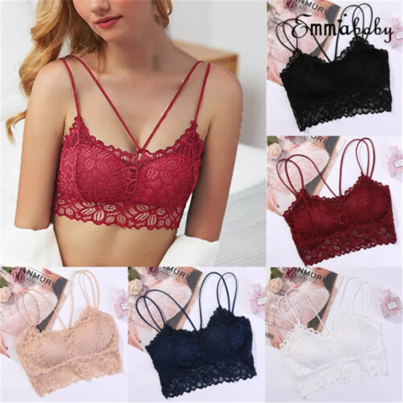 

2019 Sexy Women Cropped Tops Lace Padded Tube Bra Tube Tops Cup Brassiere Underwear Detachable Pad Bra Bottoming Camisole Women