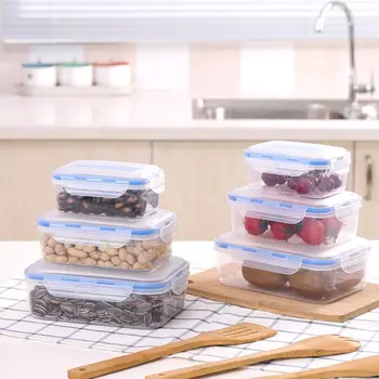 

3pcs Rectangle Food Storage Box with Lid Kitchen Fridge Cabinet Freezer Desk Sealed Organizer Crisper Lunch Salad Box Container