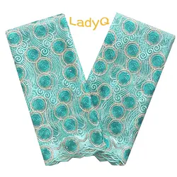 LadyQ сине Зеленый Тюль кружевные вышитые цветы дизайн французский чистая кружевной ткани со стразами Новая африканская кружевной ткани 2018