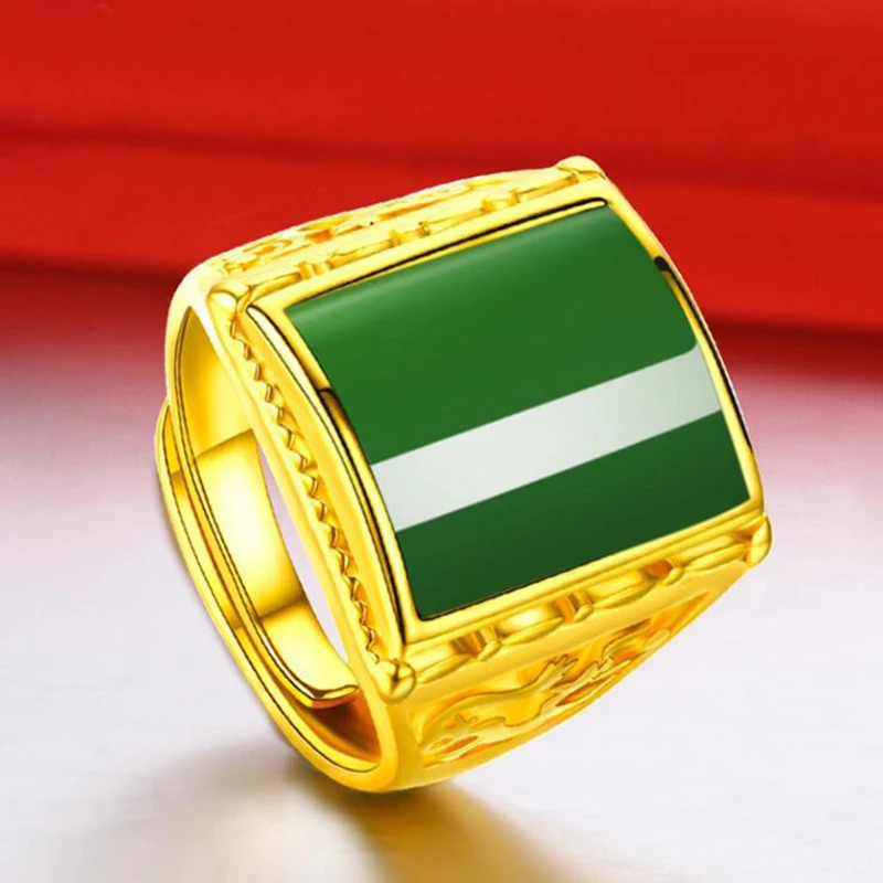 

Hot sale Gold Open Rings trendy concise Green Natural Crystal Brass rings men jewelry