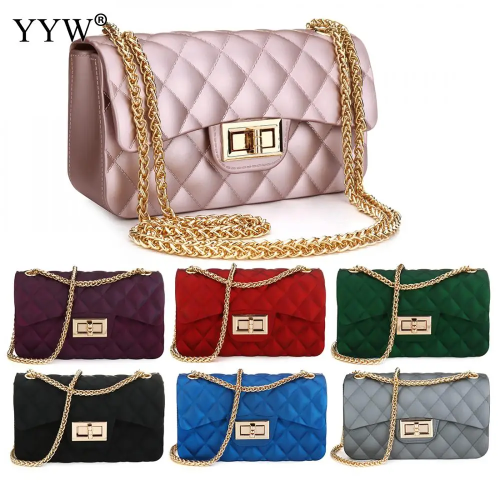 

Small Korean Argyle PVC Jelly Bag Candy Color Crossbody Bags Design Lady Chain Shoulder Messenger Bag Solid Color Black Red