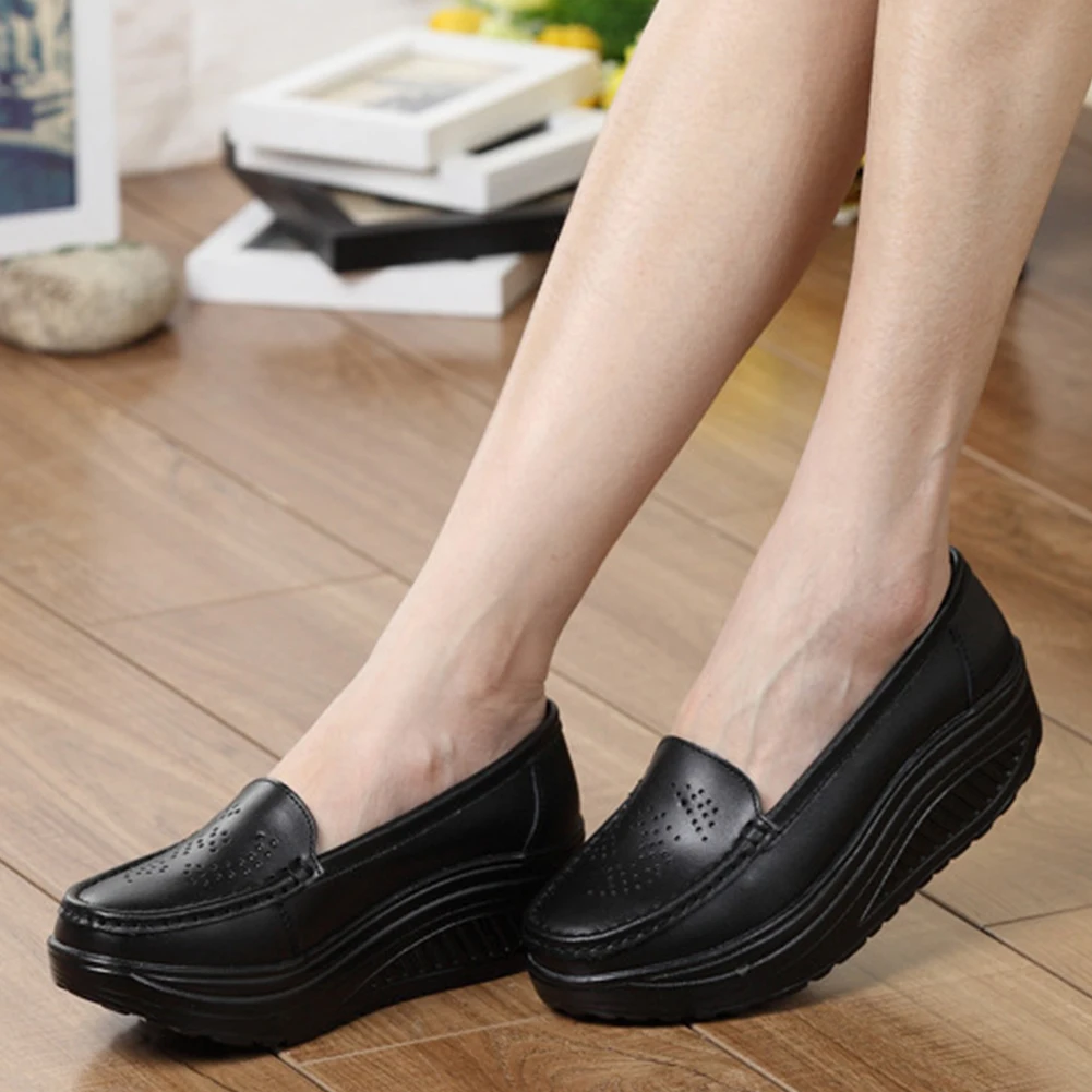 

Fashion Womens Slip On Nurse Swing Work Single Shoes Platform Wedges