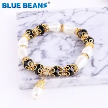 Pulseras de cristal brazaletes joyería de las mujeres con cuentas pulsera Bohemia joyería femenina parejas negro caliente moda boho grande hecho a mano(China)