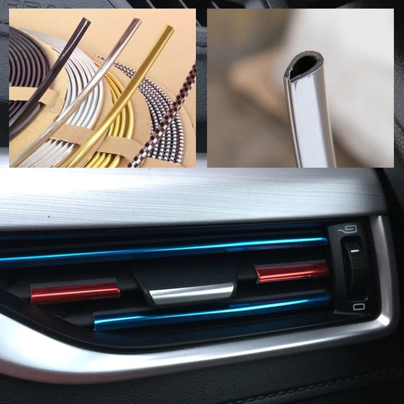 

Car Styling Interior Chrome U Shape DIY Air Condition Air Vent Grille Trim Outlet Blade Decor Strip 1M/2M/3M Universal