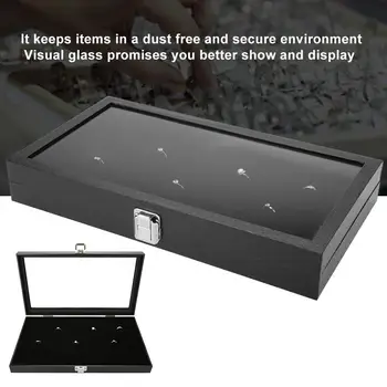 

MDF High Quality Ring Display Tray Jewelry Organizer Box Earrings Storage Case for 72 Rings with Visual Glass Ring Box