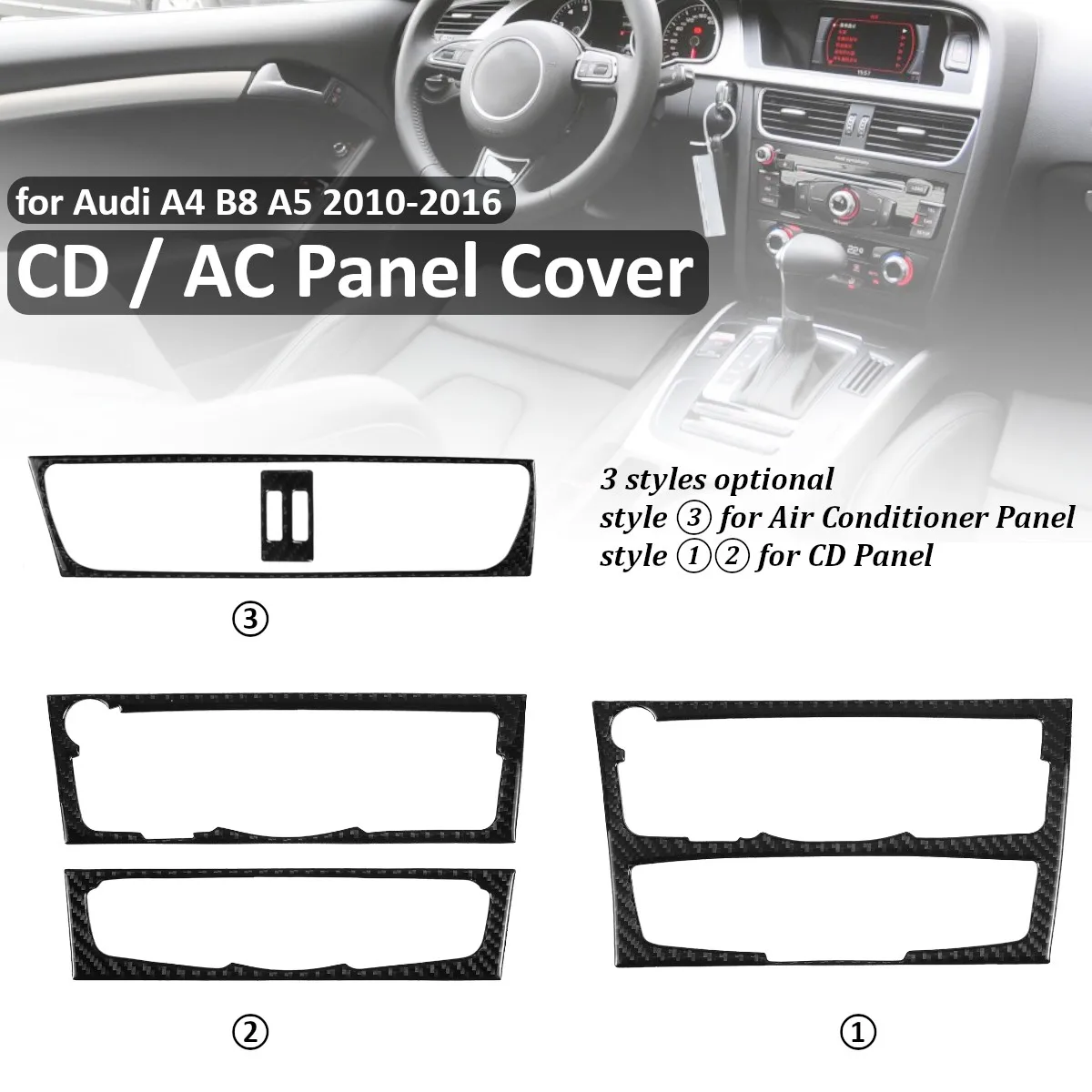 

Car Carbon fiber Interior Control CD Panel Cover Trim For Audi A4 B8 A5 Air conditioning Outlet Frame Decoration Trim