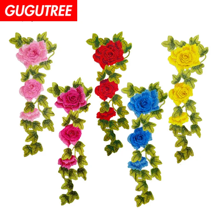 

GUGUTREE embroidery big rose patches flower patches badges applique patches for clothing ZM-97