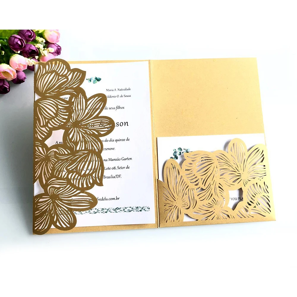  10PCS Lace Cut Wedding Invitation Cards Greeting Card Customize Business Cards Party Supplies - 32996630512
