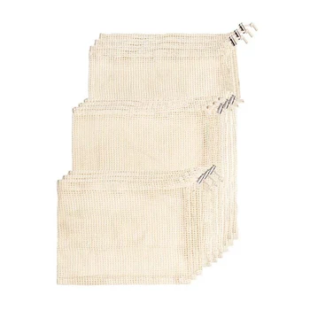 

Reusable Produce Bags, Natural Cotton Material Is Biodegradable, Machine Washable & Dryer Friendly, Double-Stitched Seams,Set