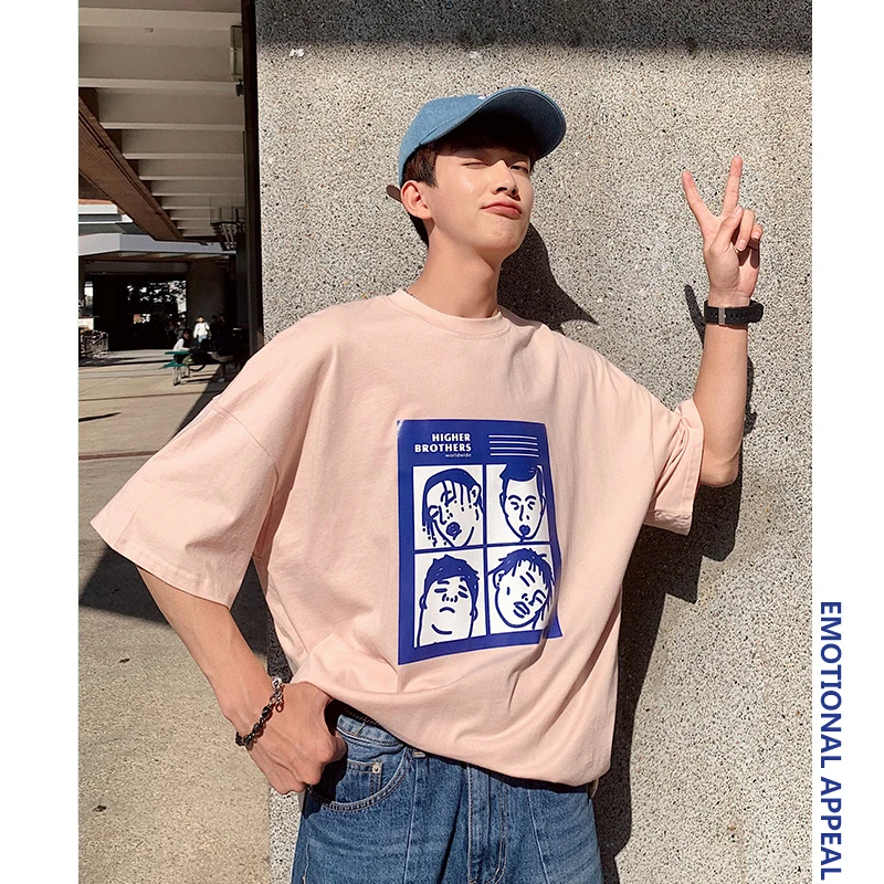 

Men's T-shirt 2019 summer new five-point sleeve print T-shirt loose-fitting short-sleeved trend top casual teen men's wear