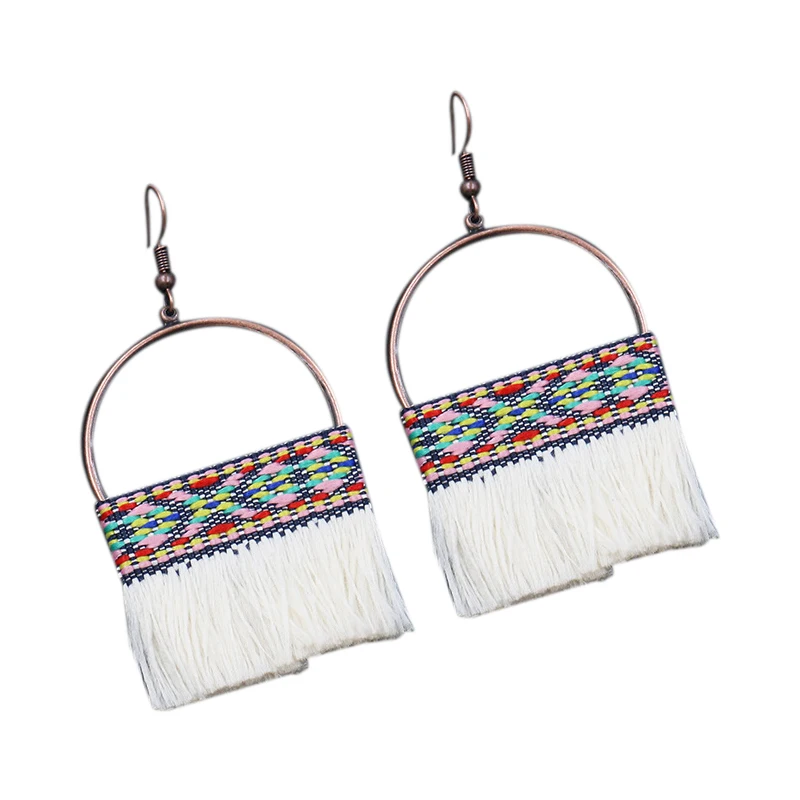 

Alloy + cloth Bohemian Style Handmade Craft Tassel Brush Dangle Drop Earrings For Women Ladies Girls Jewelry Ornaments White +