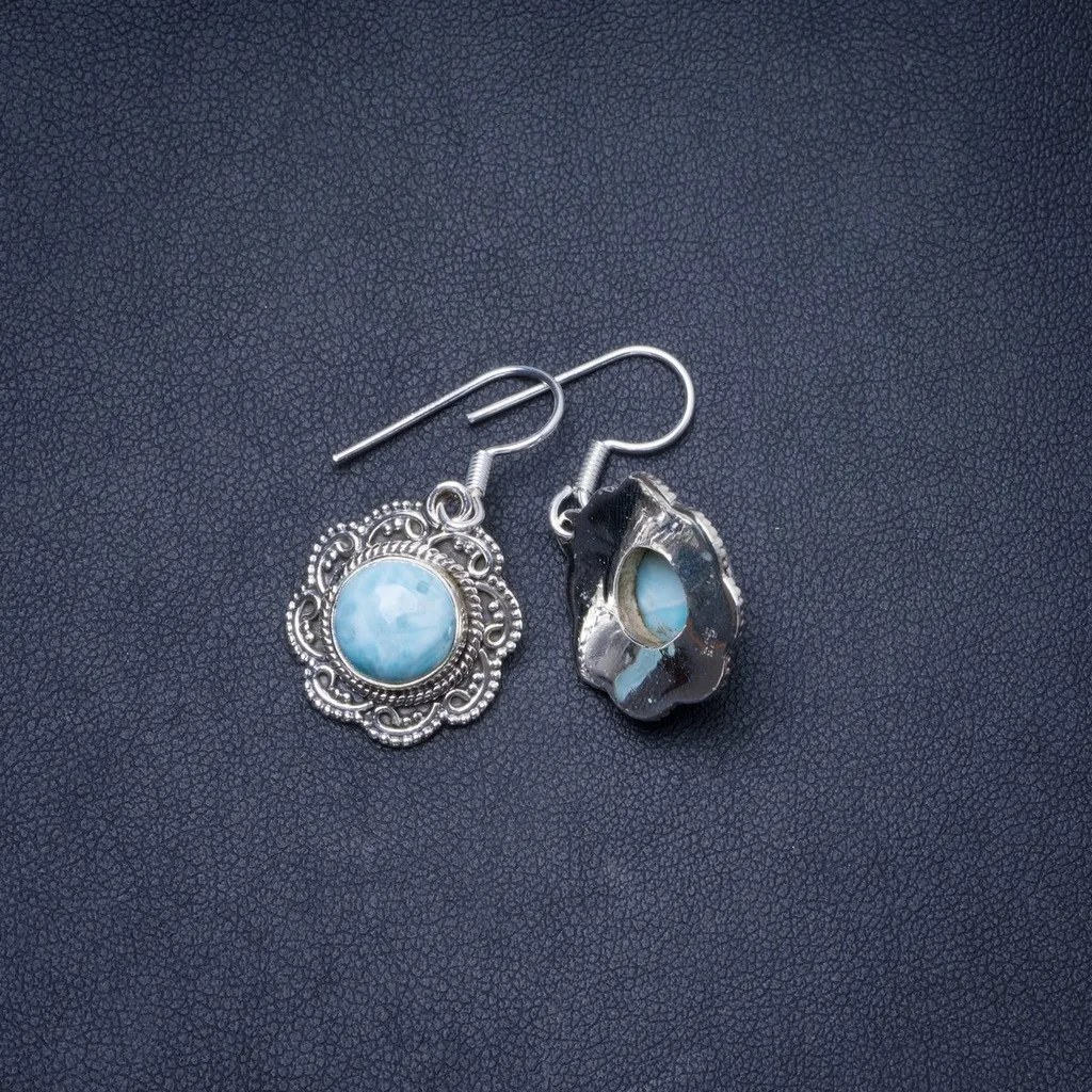 

Natural Caribbean Larimar Handmade Unique 925 Sterling Silver Earrings 1.25" Y0424