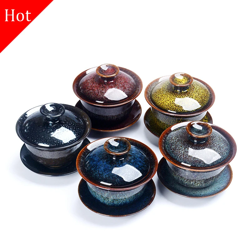 Фарфоровый набор чайных чашек Gaiwan Da Hong Pao Tie GuanYin чайная супница Молочный Улун чайная миска чайник керамика Цзиндэчжэнь красочные Temmoku