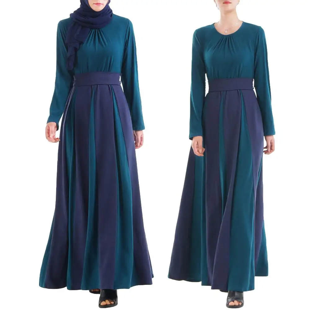 

Abaya Muslim Women Long Dress Stripe Patchwork Kaftan Islamic Clothing Robe Contrast Color High Waist Slim Gown Turkey Fashion