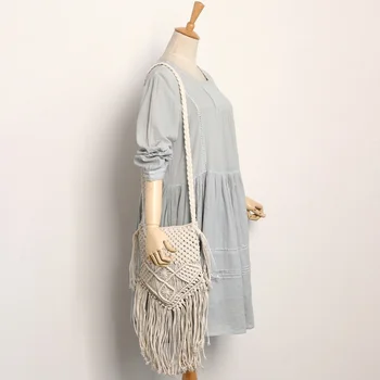 

TFTP-New Straw Bag Bohemian Tassel Beach Bag Women Crochet Fringed Crossbody Ultralight Shoulder Bag Women Small
