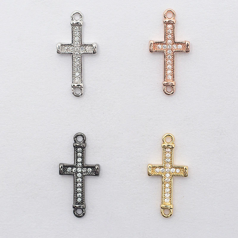 

0.8*0.4in Cross Copper Zirconia Jewelry Bracelet Accessories Diy Bracelet Necklace Making Connector Charm Accessories Finding