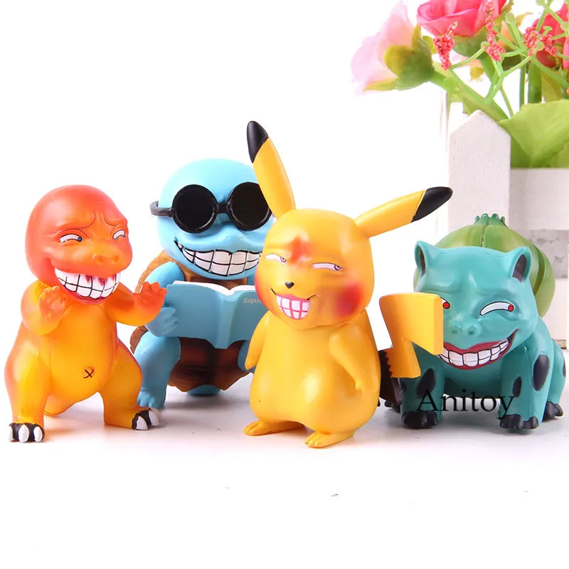 

Anime Pikachu Figure Action Bulbasaur Charmander Squirtle PVC Collection Q Version Model Toy 4pcs/set